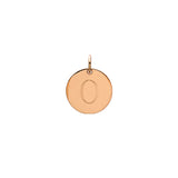 Engraved initial O disc charm in rose gold-fill, front view gold-fill variant--O variant--Rose-gold-fill