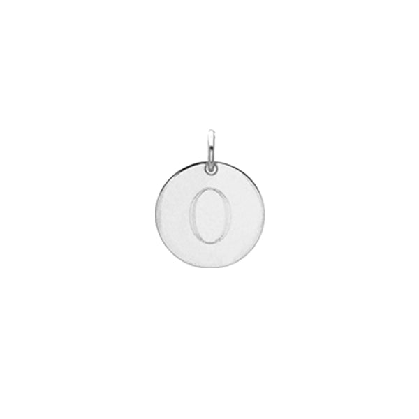 Engraved initial O disc charm in sterling silver, front view variant--O variant--Sterling-silver