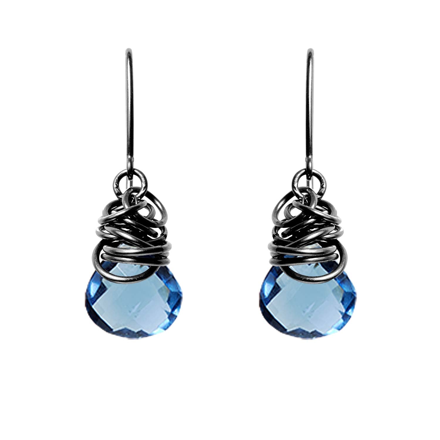 Oxidized Sterling Silver London Blue Topaz earrings, Oxidized Sterling Silver London Blue Topaz gemstone earrings, Oxidized Sterling Silver London Blue Topaz birthstone earrings