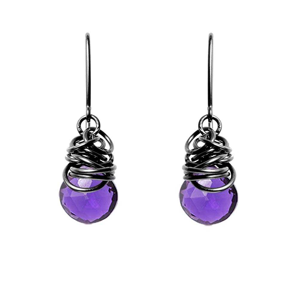 Oxidized sterling silver Amethyst earrings, Oxidized sterling silver Amethyst gemstone earrings, Oxidized sterling silver Amethyst birthstone earrings