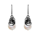 Handmade Pearl dangle earrings in Oxidized sterling silver for perfect birthstone gift