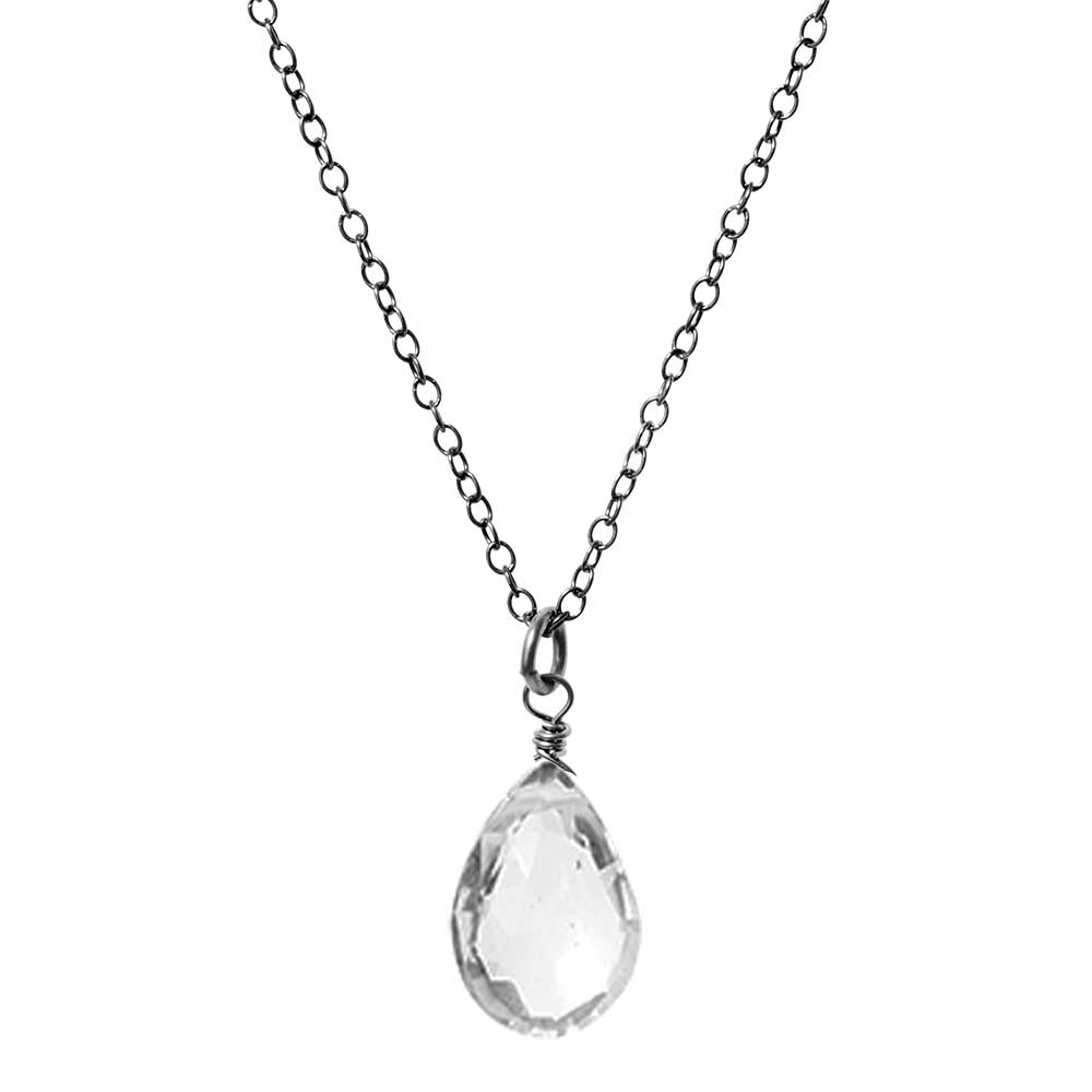 Oxidized sterling silver White Topaz necklace, Oxidized sterling silver White Topaz gemstone necklace, Oxidized sterling silver White Topaz birthstone necklace