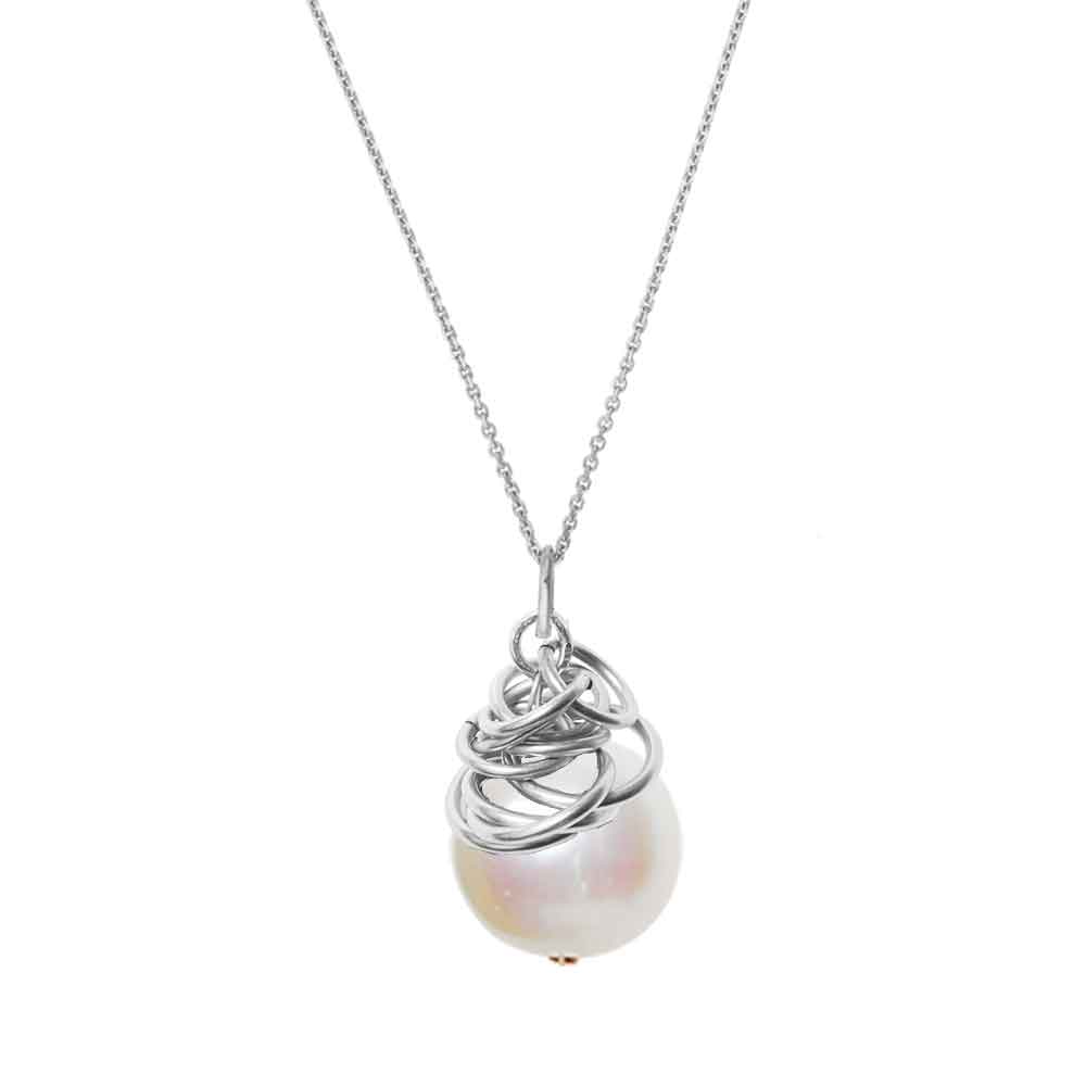 Pearl pendent hanging from a sterling silver chain