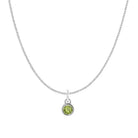 Natural peridot birthstone charm necklace in 14K white gold, bezel-set pendant on cable chain, product shot variant--14K-white-gold variant--Peridot