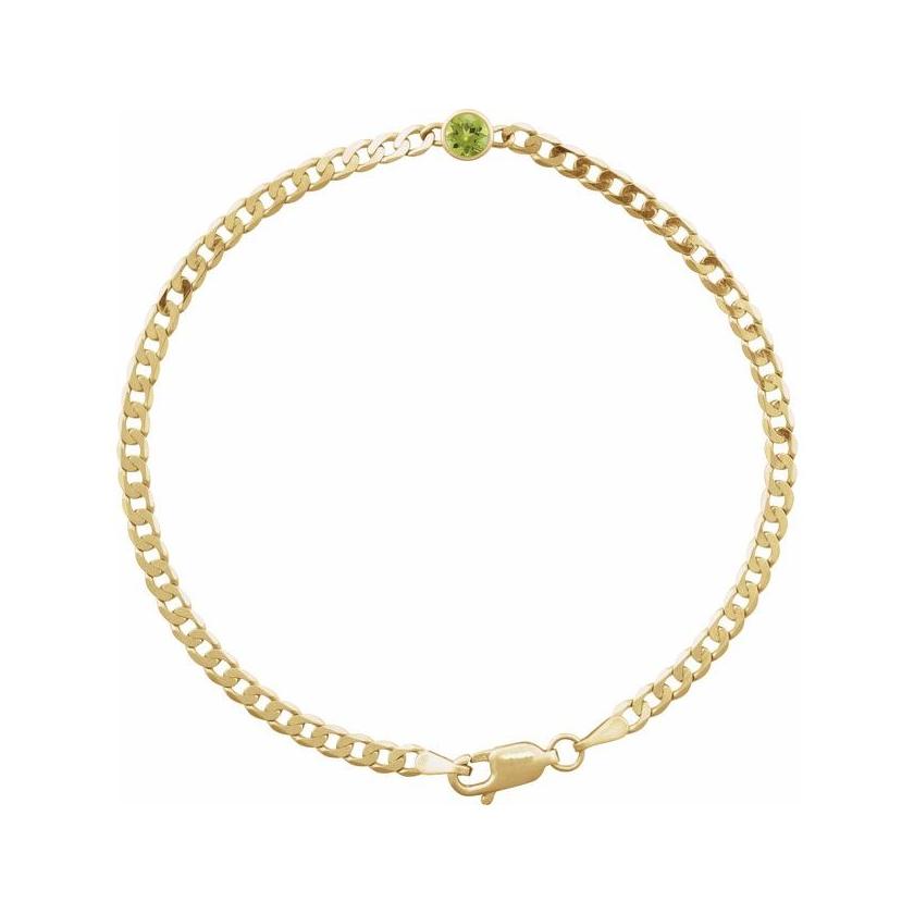 Peridot link bracelet in solid gold with 5mm ethically sourced stone