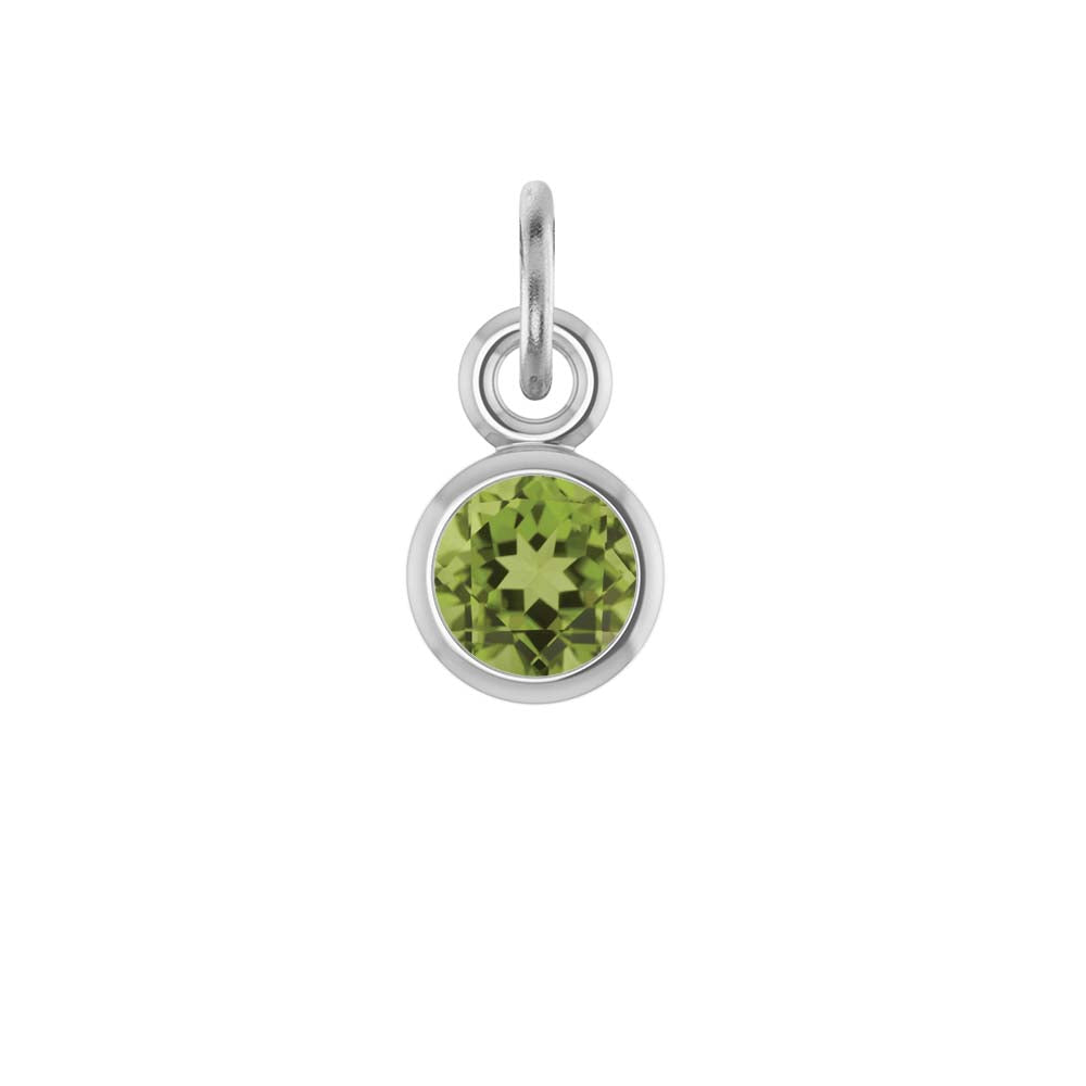 Peridot birthstone charm in 14k white gold — bright green August gemstone jewelry.