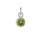 Peridot birthstone charm in 14k white gold — bright green August gemstone jewelry.