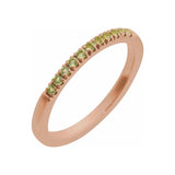 14K rose gold stacking band featuring a petite peridot gemstone for daily elegance. variant--14K-rose-gold
