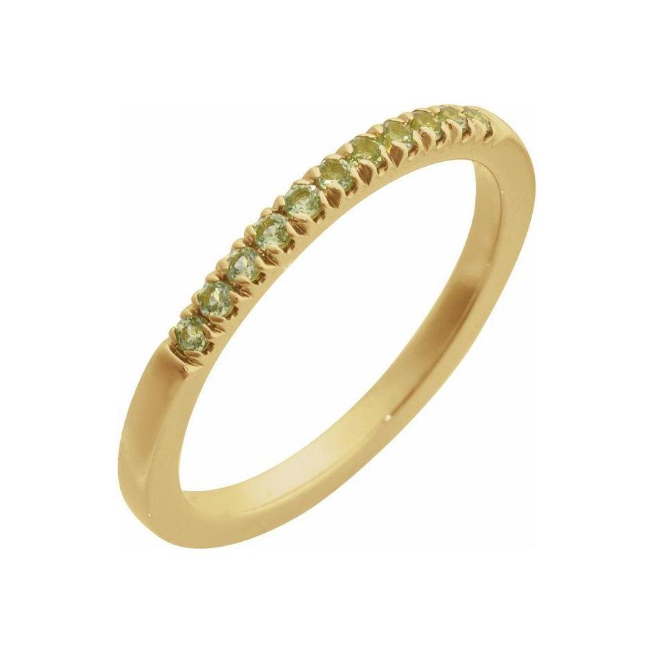 Handcrafted stackable ring in 14K yellow gold, adorned with a subtle peridot gem. variant--14K-yellow-gold