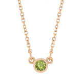 Bezel-set peridot birthstone necklace in 14K rose gold, product view variant--14K-rose-gold variant--Peridot