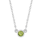 Bezel-set peridot birthstone necklace in 14K white gold, pendant detail variant--Sterling silver