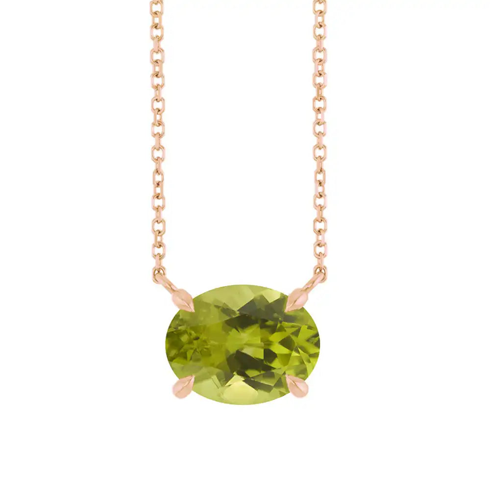 East West Oval 14K rose gold Necklace in Peridot variant--14K-rose-gold variant--Peridot