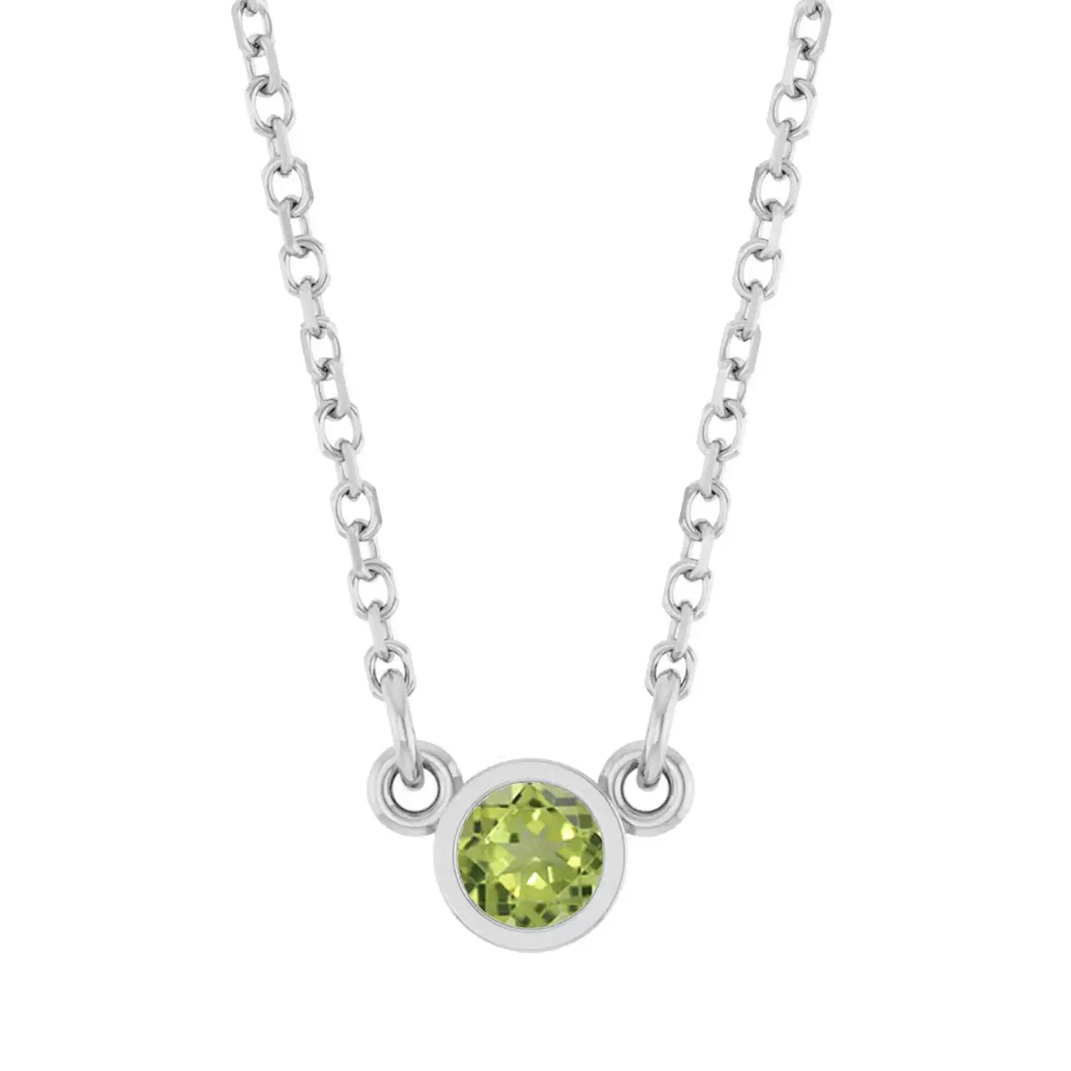Bezel-set peridot birthstone necklace in sterling silver, product view variant--Sterling-silver variant--Peridot