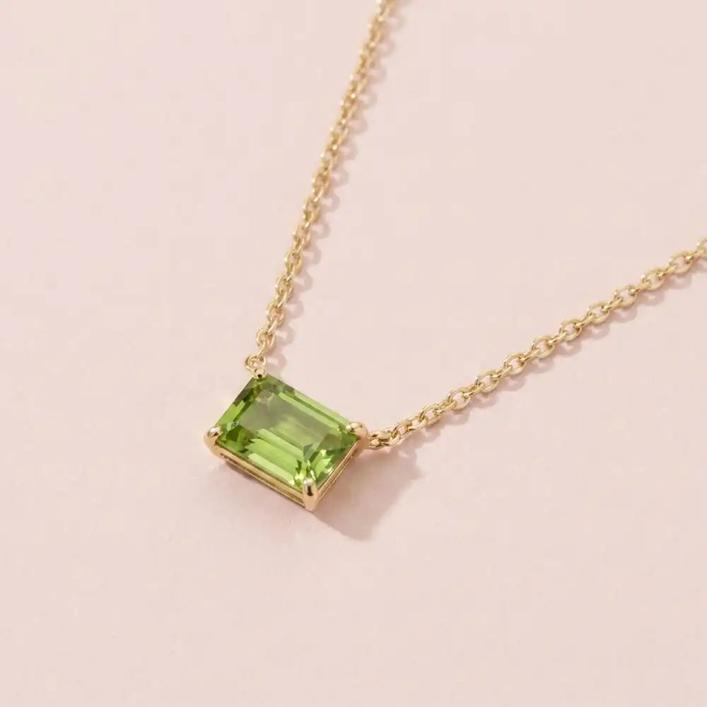 Emerald-cut peridot necklace in 14K yellow gold variant--14K-rose-gold variant--14K-white-gold variant--14K-yellow-gold variant--Sterling-silver variant--Peridot