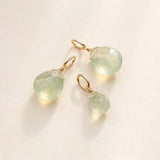 Sparkling 6mm briolette gemstone charm in prehnite, wrapped by hand in gold-fill.