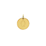 Engraved initial Q disc charm in gold-fill, front view variant--Q variant--Gold-fill