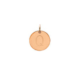 Engraved initial Q disc charm in rose gold-fill, front view gold-fill variant--Q variant--Rose-gold-fill