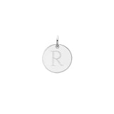 Engraved initial R disc charm in sterling silver, front view variant--R variant--Sterling-silver
