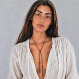 Red Braided Chain and Silk Lariat Necklace