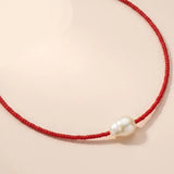 Red Beaded Pearl Choker