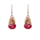 Handmade Ruby dangle earrings in Rose Gold-fill for perfect birthstone gift