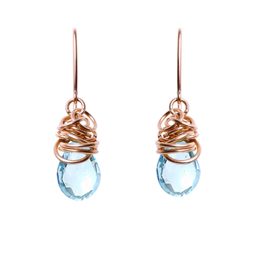 Rose Gold-fill Swiss Blue Topaz earrings, Rose Gold-fill Swiss Blue Topaz gemstone earrings, Rose Gold-fill Swiss Blue Topaz birthstone earrings