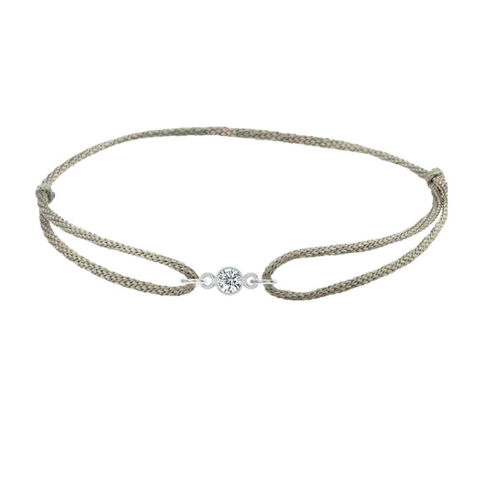 Silk knot adjustable bracelet with center round diamond in white gold