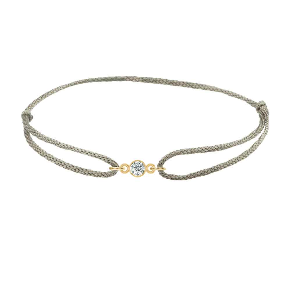 Silk knot adjustable bracelet with center round diamond in yellow gold