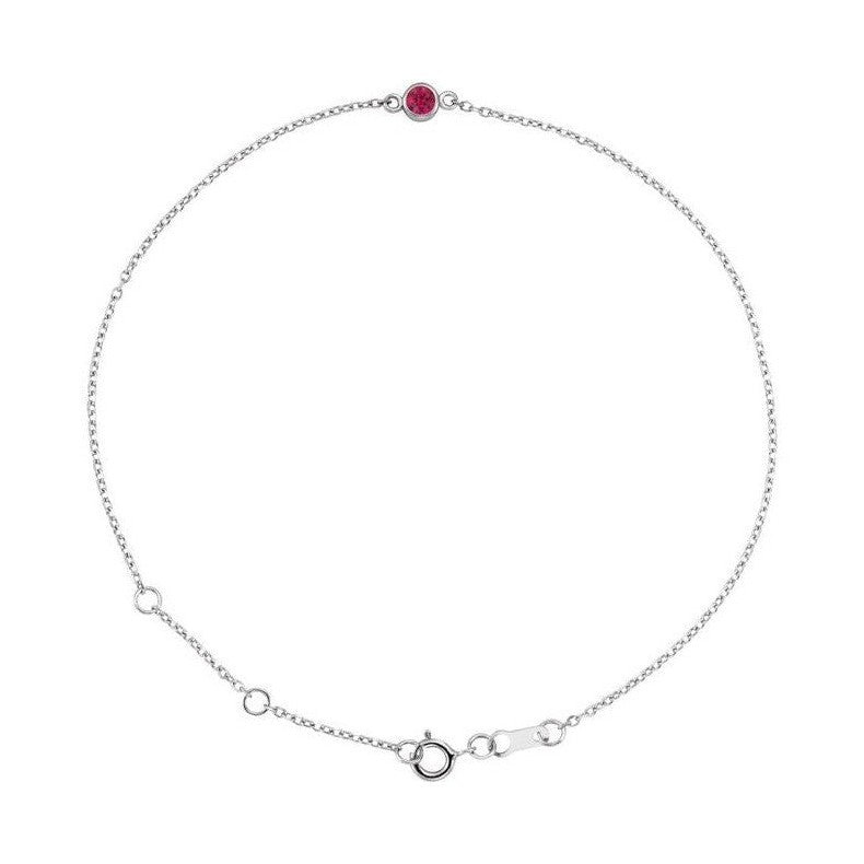 Ruby / Jul 14K white gold bracelet, Ruby / Jul 14K white gold birthstone bracelet, Ruby / Jul 14K white gold gemstone bracelet