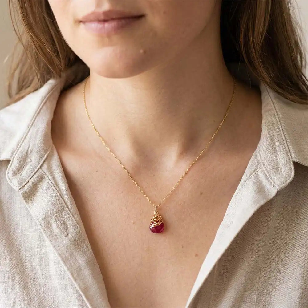 Handmade designer pendant necklace layering variant--Gold-fill variant--Sterling-silver variant--Ruby