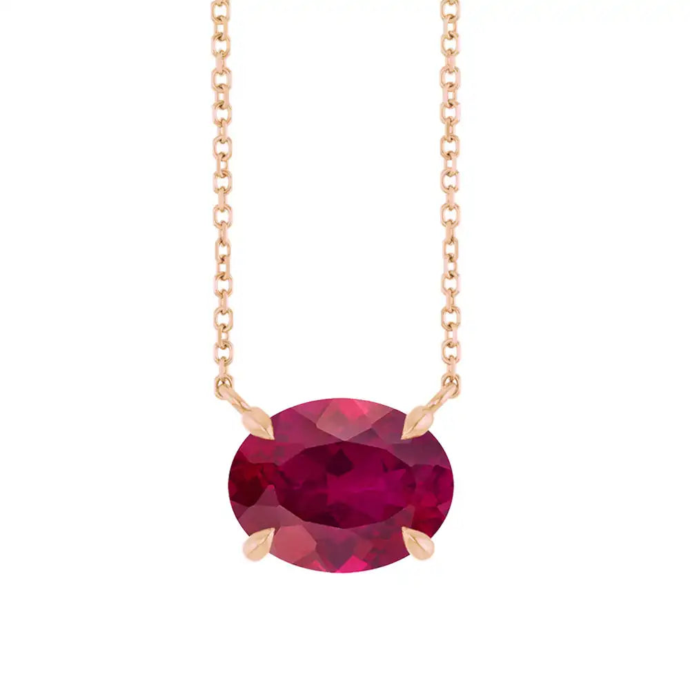 Ruby East West Oval Necklace in 14K rose gold variant--14K-rose-gold variant--Ruby