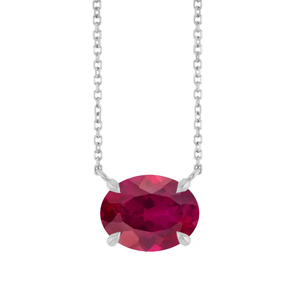 Ruby East West Oval Necklace in 14K white gold variant--14K-white-gold variant--Ruby