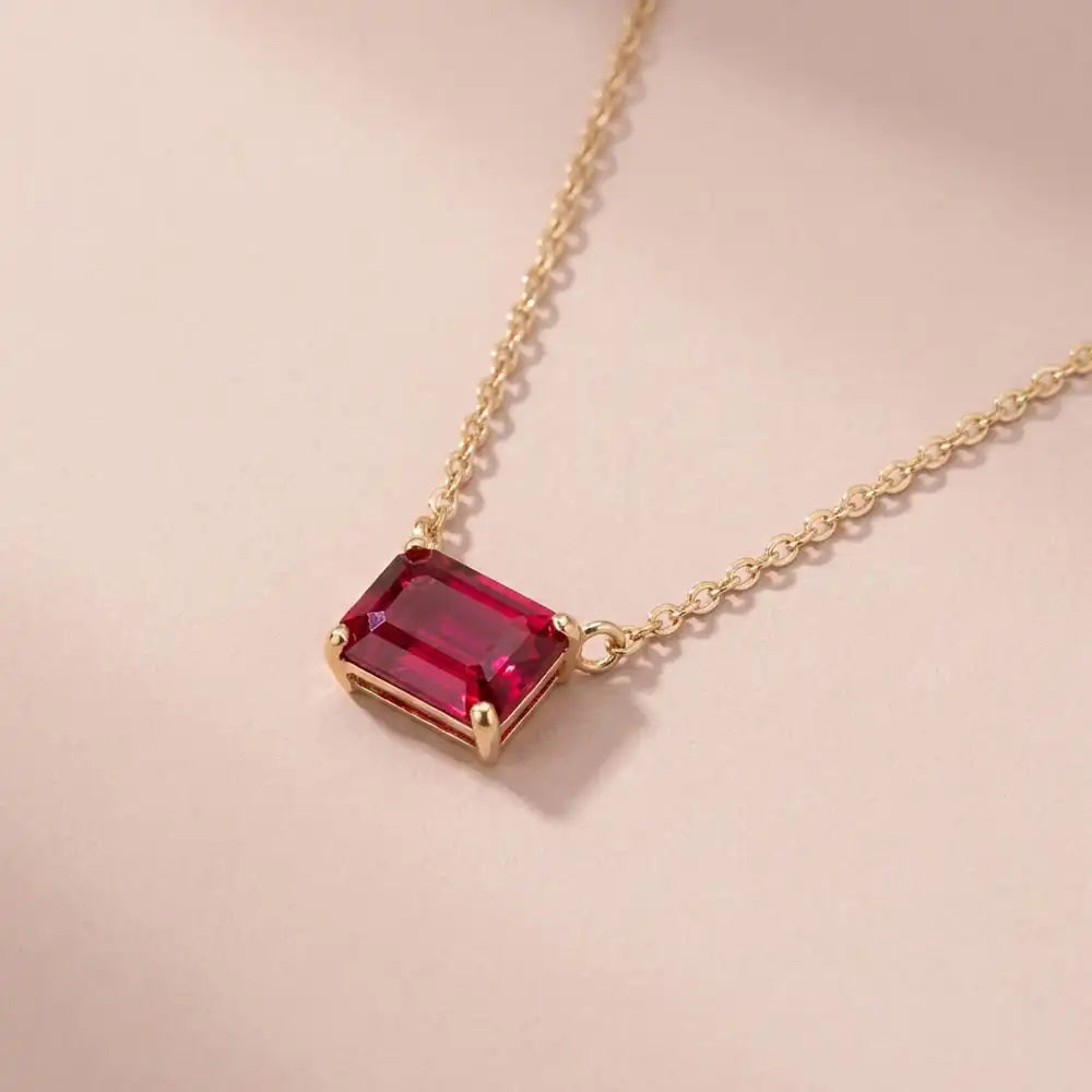 Ruby baguette necklace on 18inch chain 14K-yellow-gold variant-14K-white-gold variant-14K-rose-gold variant-Sterling-silver