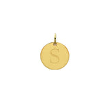 Engraved initial S disc charm in gold-fill, front view variant--S variant--Gold-fill