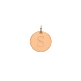 Engraved initial S disc charm in rose gold-fill, front view gold-fill variant--S variant--Rose-gold-fill