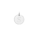 Engraved initial S disc charm in sterling silver, front view variant--S variant--Sterling-silver