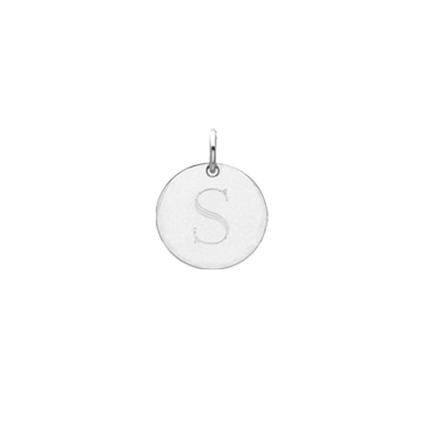 Engraved initial S disc charm in sterling silver, front view variant--S variant--Sterling-silver