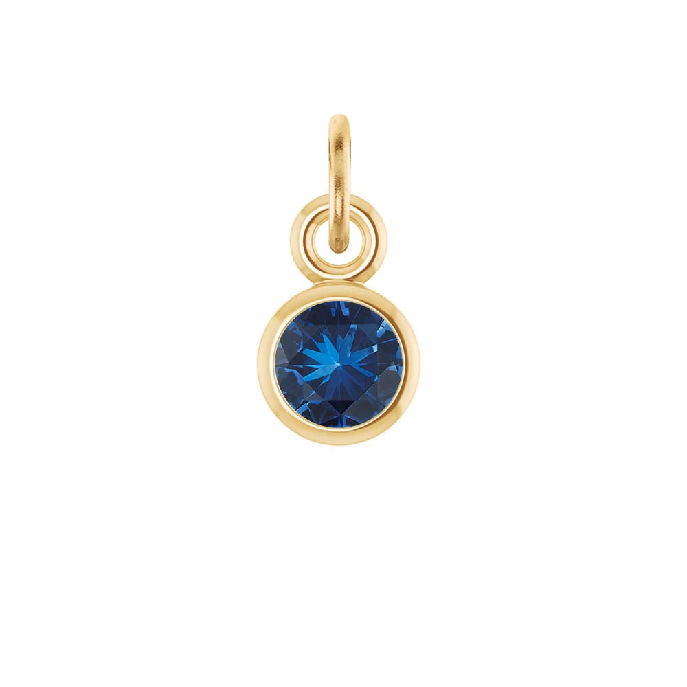 September birthstone charm featuring a bezel-set 3mm sapphire in 14K recycled gold variant--14K-yellow-gold