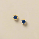 Sapphire stud earrings in 14K gold, 4mm genuine sapphire, product shot