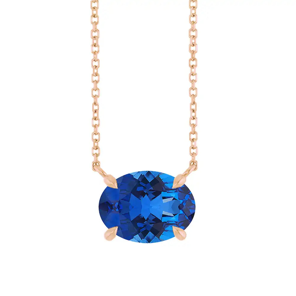 East West Oval 14K rose gold Necklace in Sapphire variant--Sapphire variant--14K-rose-gold