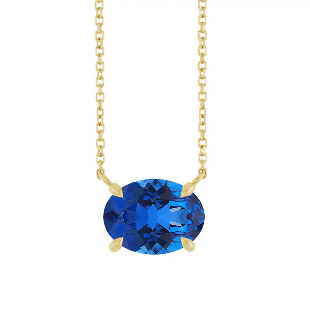 East West Oval 14K yellow gold Necklace in Sapphire variant--Sapphire variant--14K-yellow-gold