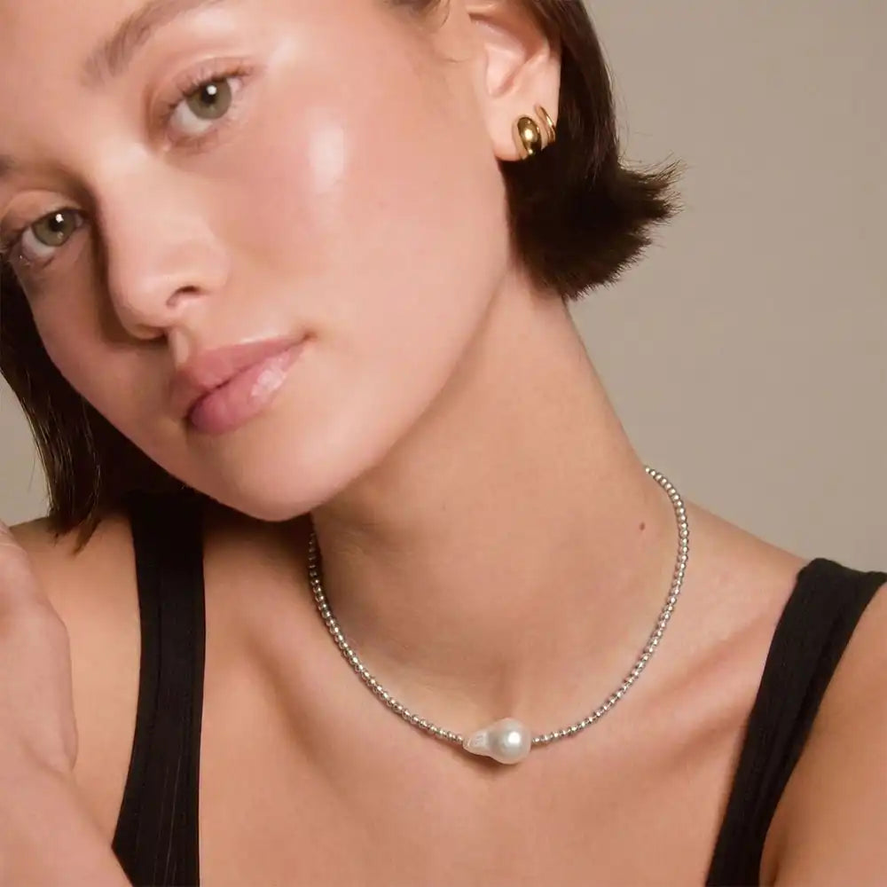 Silver Beaded Pearl Choker