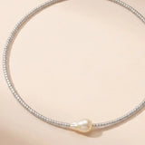 Silver Beaded Pearl Choker
