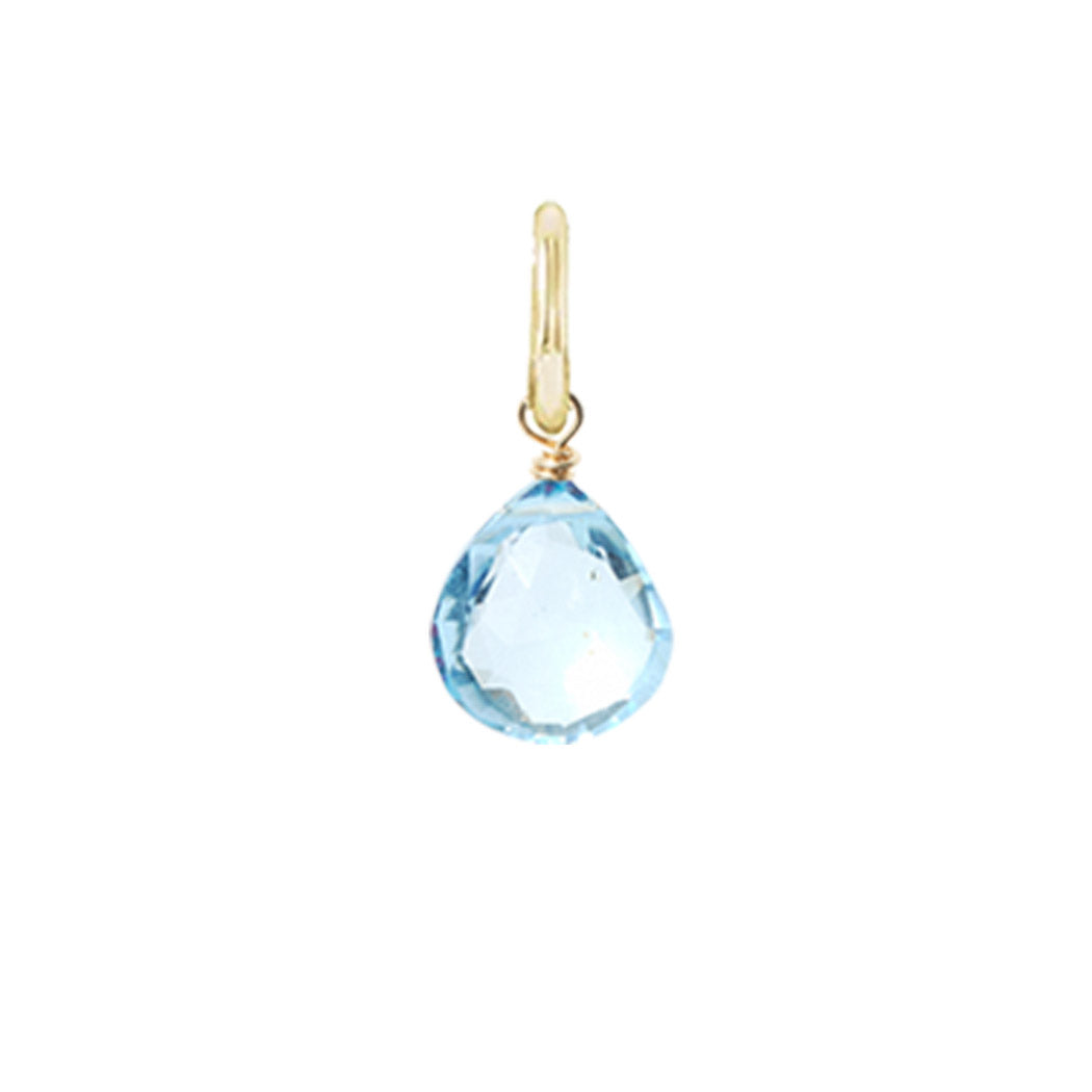 Petite swiss topaz gemstone in briolette cut, 6mm, finished with elegant gold-fill wirework.