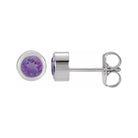 Amethyst Sterling silver birthstone earrings in bezel setting, perfect birthday gift