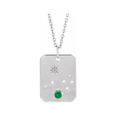 Sterling silver Aries constellation necklace with diamonds and birthstone on gold chain(Mar-21---Apr-19) variant--Aries variant--Sterling-silver