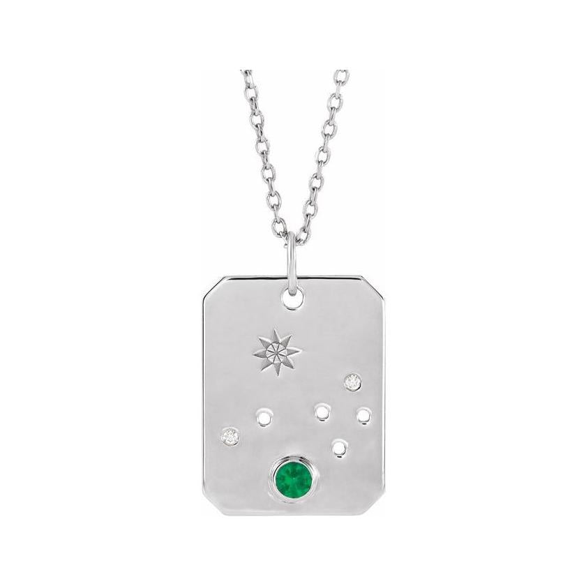 Sterling silver Aries constellation necklace with diamonds and birthstone on gold chain(Mar-21---Apr-19) variant--Aries variant--Sterling-silver