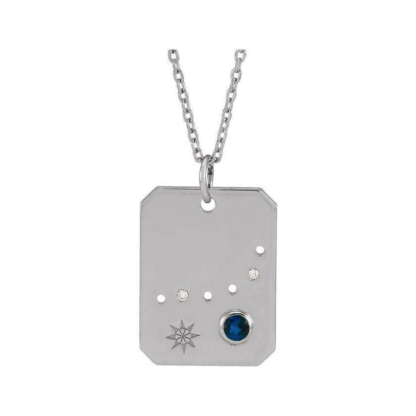 Sterling silver Capricorn constellation necklace with diamonds and birthstone on gold chain(Dec-22---Jan-19) variant--Capricorn variant--Sterling-silver