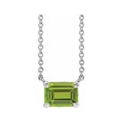 Handcrafted vertical peridot gemstone necklace in polished sterling silver‚Äîa modern birthstone keepsake