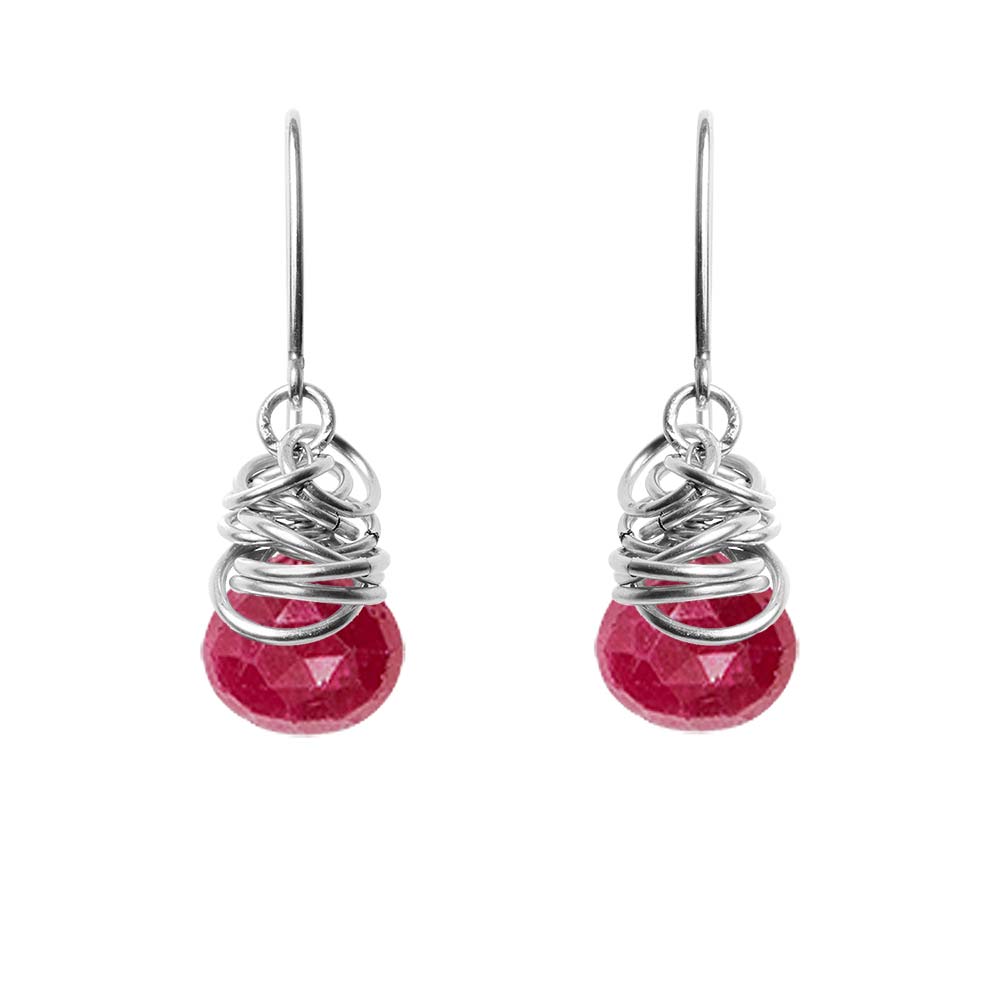 Handmade Ruby dangle earrings in Sterling silver for perfect birthstone gift